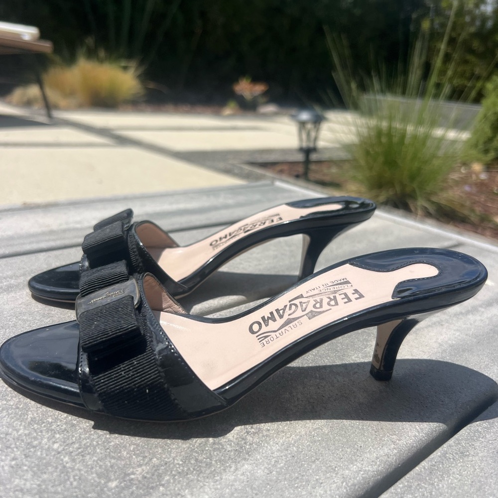 Salvatore Ferragamo Black Patent Leather Heels
No box